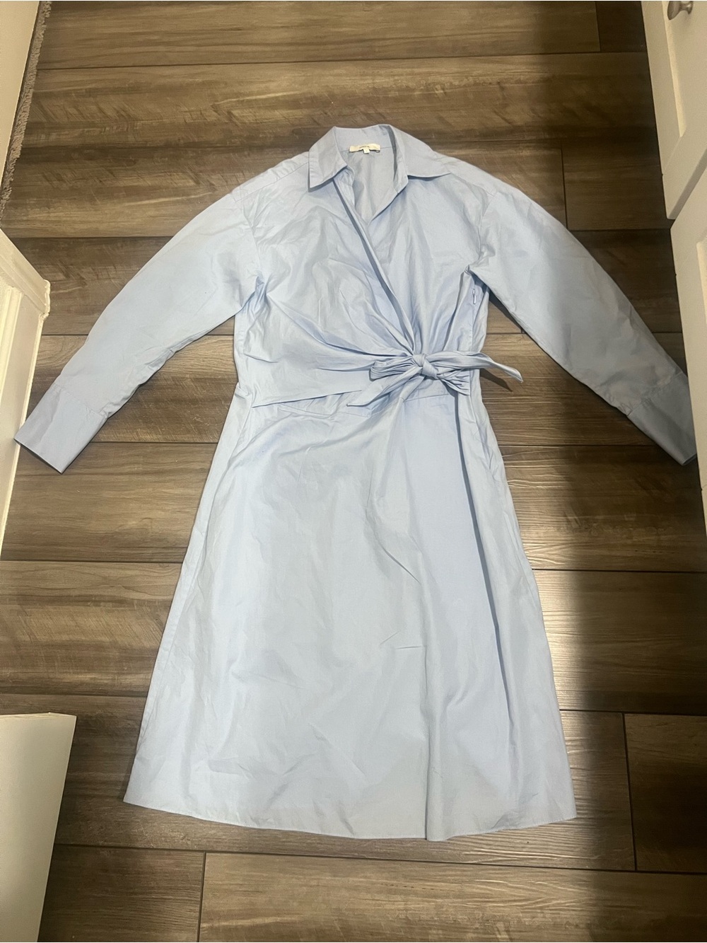 Vince Pale Blue Long-Sleeve Wrap Shirt Dress